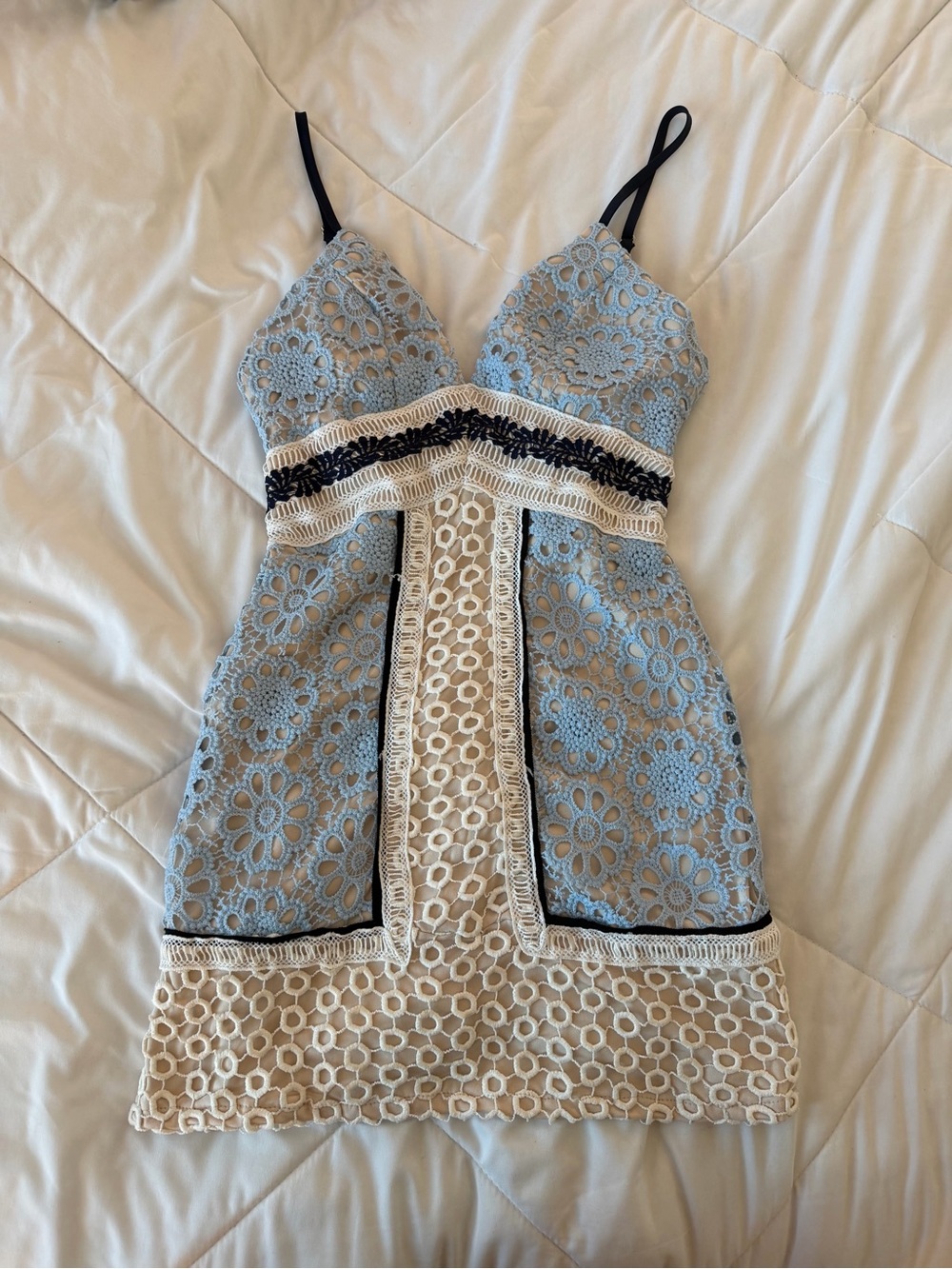 Vintage Mini Dress in Cream with Blue Trim - Vintage